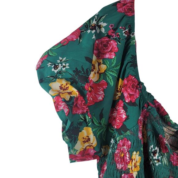 Torrid Green Red Yellow Smocked Floral Poplin Women's Blouse Top 6 NWT - Picture 5 of 7